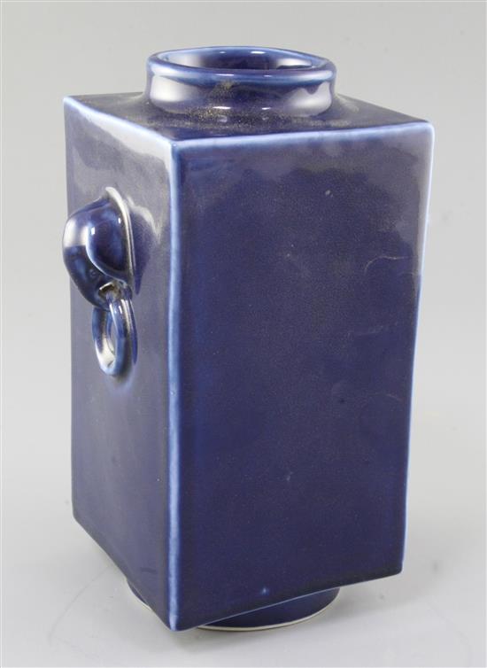A Chinese blue glazed Cong vase, Tongzhi six character mark and probably of period (1862-74), height 24cm